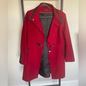 Red with black trim Via Spiga Wool Blend Walker Coat